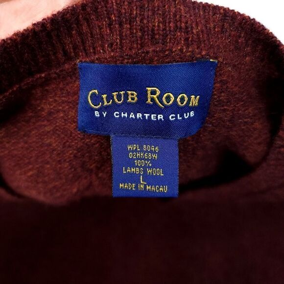 Club Room 100% Lambs Wool V-Neck Sweater Mens Large Maroon Lightweight Preppy - Picture 3 of 7